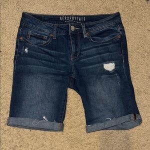 Aeropostale Blue Distressed Jean Shorts with Rolled Hems